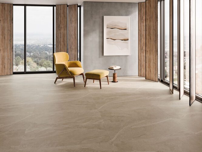 Promova ao seu espaço um toque de luxo subtil com o Pavimento Cerâmico Creta In/Out 60x120.
