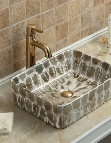 Lavatório de pousar retangular decor Alicante em cerâmica com padrão artístico