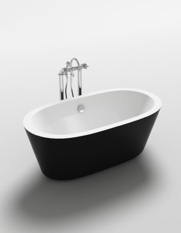 Banheira freestanding Maggi em branco e preto com design oval moderno e acabamento contrastante