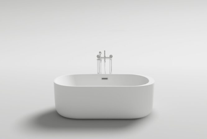 Banheira de centro Piave com design arredondado e linhas suaves, ideal para casas de banho minimalistas e modernas