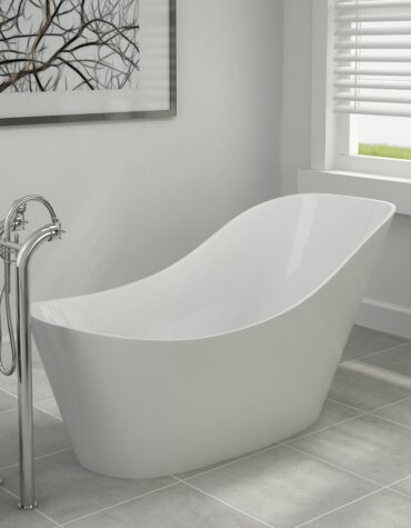 Banheira decorativa Avar com perfil assimétrico, encosto elevado e design freestanding para casas de banho modernas