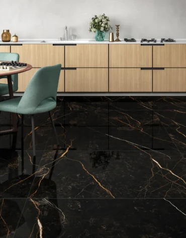 pavimento cer&acirc;mico m&aacute;rmore preto stratum port oro interior luxo