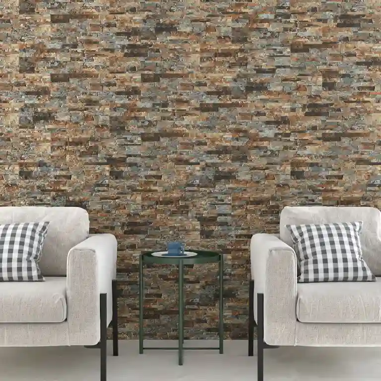 Revestimento cerâmico imitação xisto Ohio 1 Parede com revestimento cerâmico imitação xisto Ohio em tons de cinza e efeito texturado