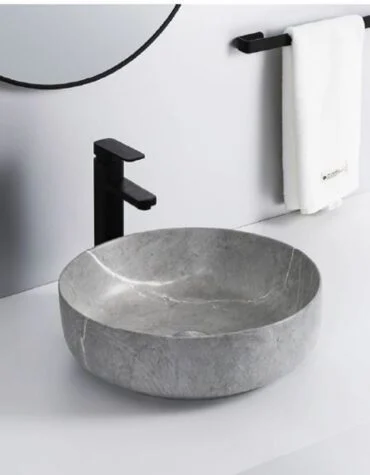 Lavatório de pousar efeito marmore Mykonos em cerâmica efeito redondo