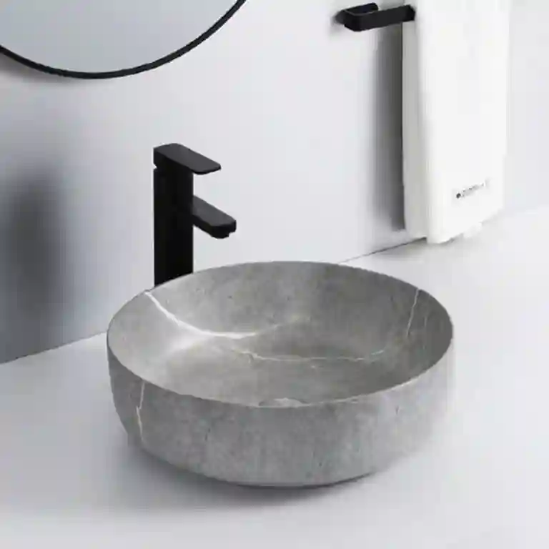 Lavatório de pousar efeito marmore Mykonos em cerâmica efeito redondo