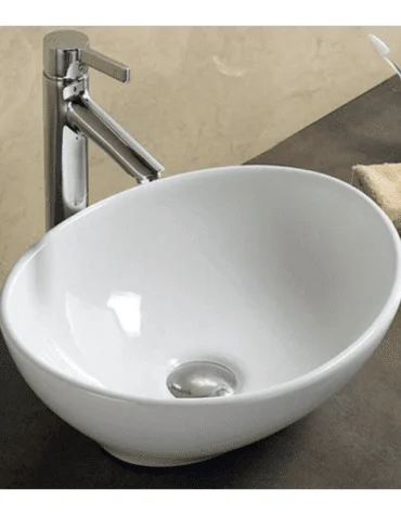 Lavatório de pousar oval branco Almeria em cerâmica moderna