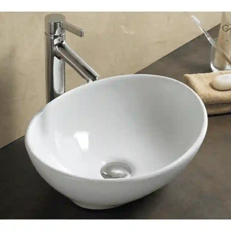 Lavatório de pousar oval branco Almeria em cerâmica moderna