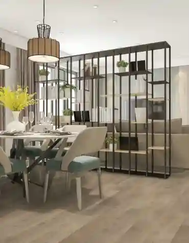 Soalho Vinílico SPC Winter Wood 5.5 mm TRV017 instalado numa sala ampla com decoração em estilo escandinavo