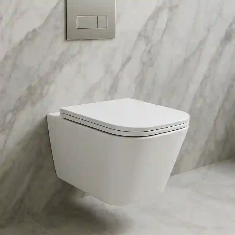 Sanita suspensa quadrada Atlanta 1 Sanita suspensa quadrada Atlanta instalada em parede com efeito mármore – design moderno e flutuante.