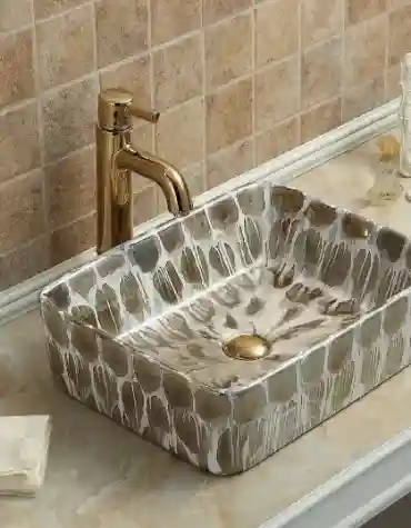 Lavatório de pousar retangular decor Alicante em cerâmica com padrão artístico