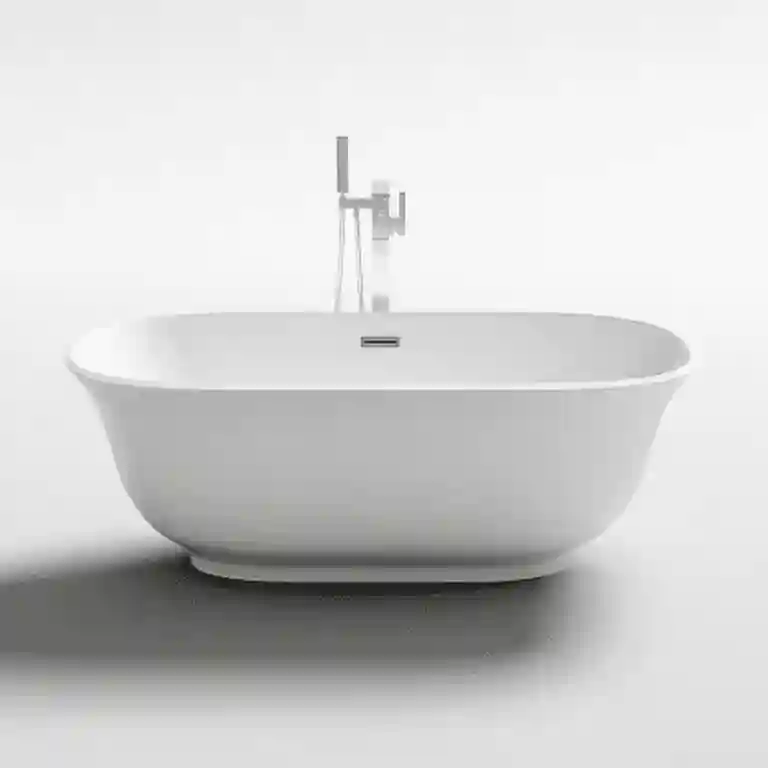 Banheira decorativa Savana 1 Banheira decorativa Savana com design oval e instalação freestanding ao centro da casa de banho
