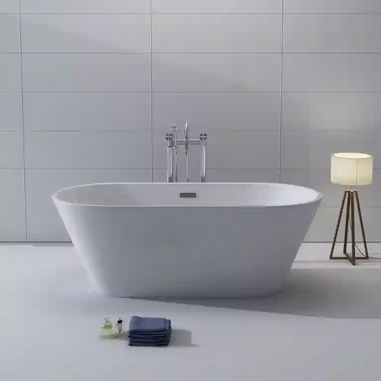 Banheira de centro Lugano 1 Banheira de centro Lugano com design moderno, instalada ao centro de casa de banho minimalista