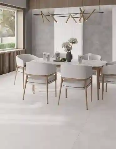 Sala moderna com pavimento cerâmico concrete efeito cimento – estilo industrial elegante