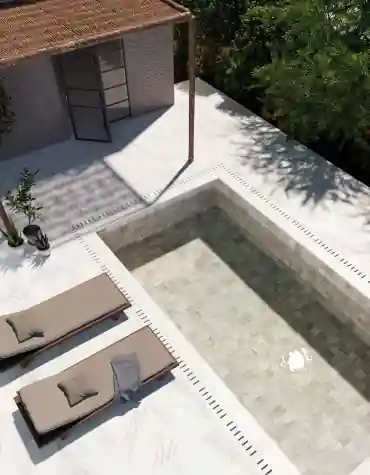 Revestimento para piscina Carmen 15x15 em tons azuis e bege com acabamento brilho