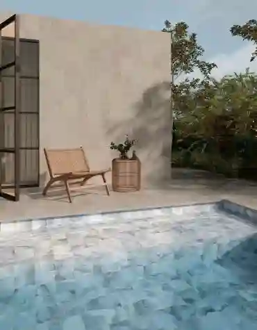 Revestimento cerâmico Eunoia 15x15 aplicado em espaço moderno com inspiração natural