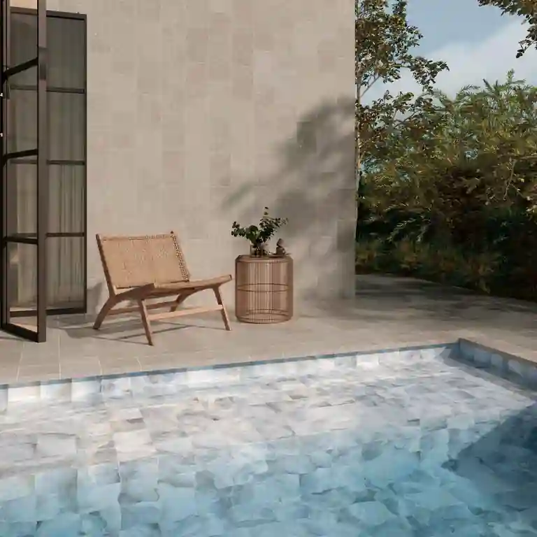 Revestimento cerâmico Eunoia 15x15 aplicado em espaço moderno com inspiração natural