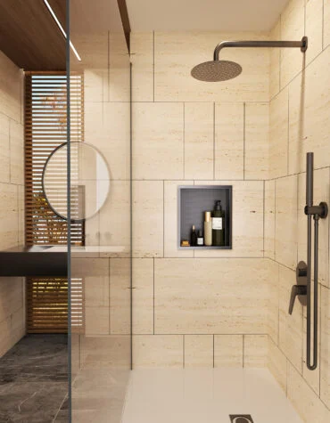 nicho de duche quadrado Atlantic 30x30 embutido em parede de duche moderna