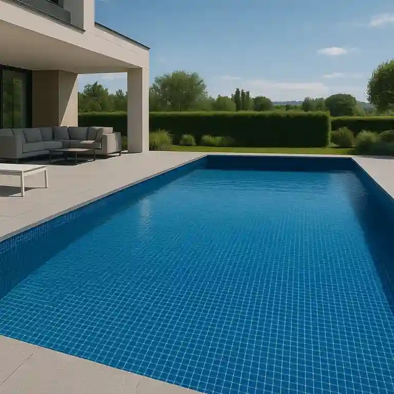 Pastilha azul para piscina 1 Pastilha azul para piscina em fundo com reflexo de luz e efeito brilhante