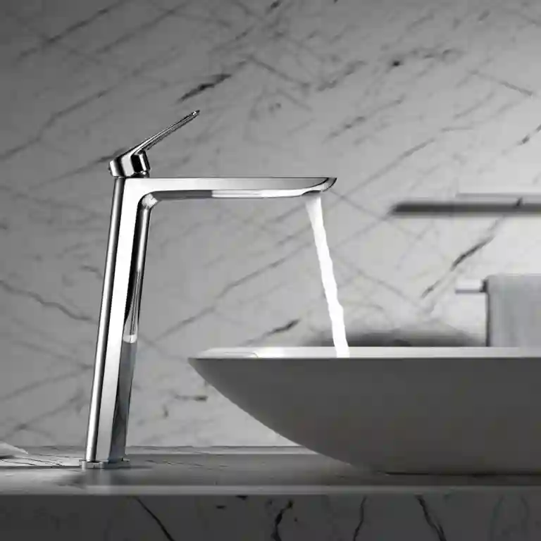 Torneira de lavatório Bélgica Imex Alta 1 Torneira de lavatório Bélgica Imex Alta em acabamento cromado, design elevado e moderno para lavatório de apoio