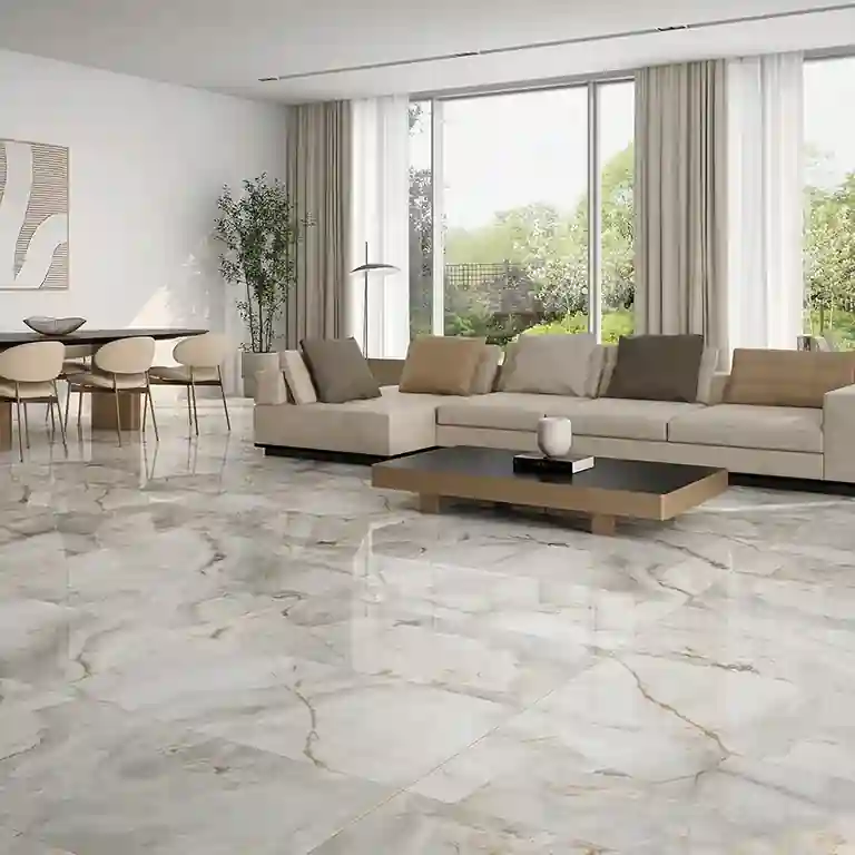 Pavimento cerâmico Eunoia 60x120 1 Sala ampla com pavimento cerâmico Eunoia polido – brilho e sofisticação no piso