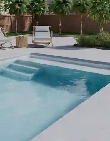 Degrau cerâmico Aín 33x120 com acabamento boleado aplicado em escada exterior com visual neutro e elegante