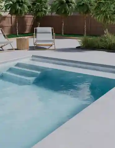 Degrau cerâmico Aín 33x120 com acabamento boleado aplicado em escada exterior com visual neutro e elegante