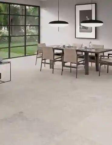 Degrau cerâmico Ankara 33x120 com acabamento boleado aplicado em ambiente interior com pavimento claro e moderno