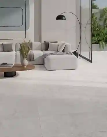 Degrau cerâmico Estambul 33x120 com acabamento boleado aplicado em ambiente interior claro e moderno