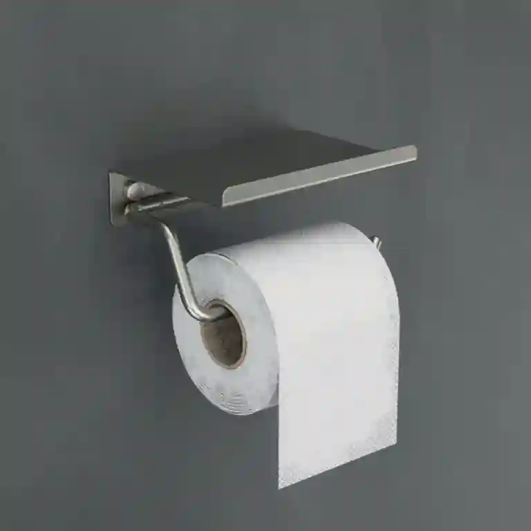 Porta-rolo com prateleira Essencial 1 Porta-rolo com prateleira Essencial, design moderno e fixação por colar ou aparafusar