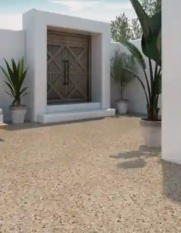 Piso cerâmico antiderrapante Gravier com acabamento tipo seixo para espaços exteriores