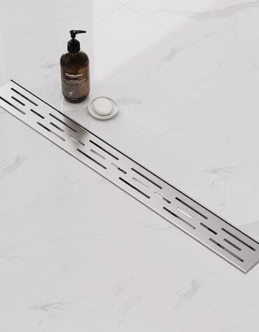 Ralo de duche inox polido com grelha perfurada, sifão anti-odor e cesta de limpeza