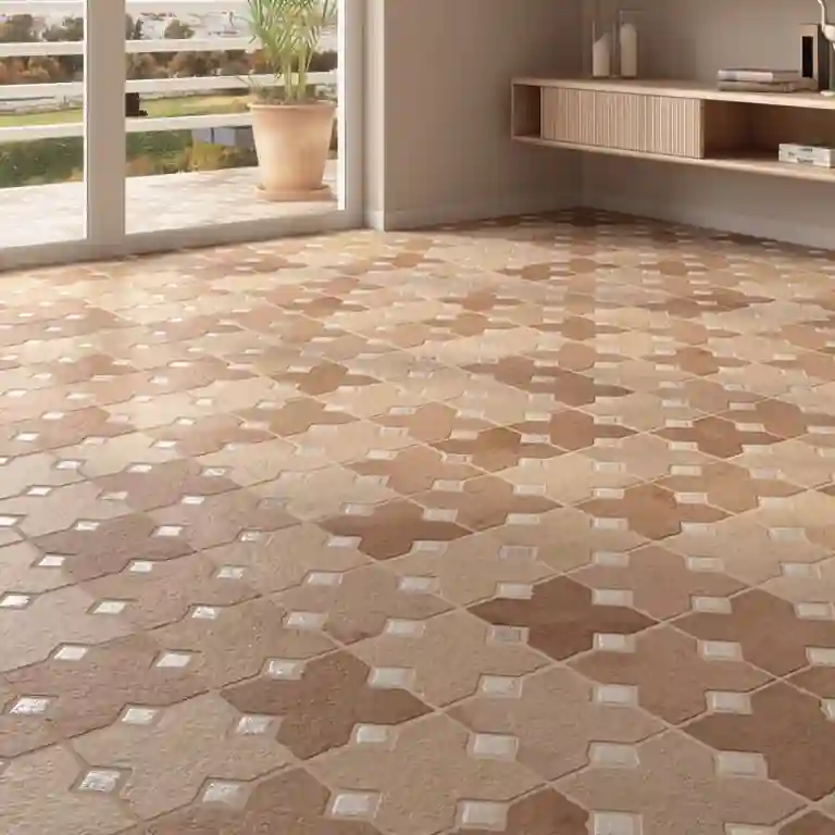 Sala ampla com pavimento cerâmico rústico Ruanes 40x60 e decoração acolhedora