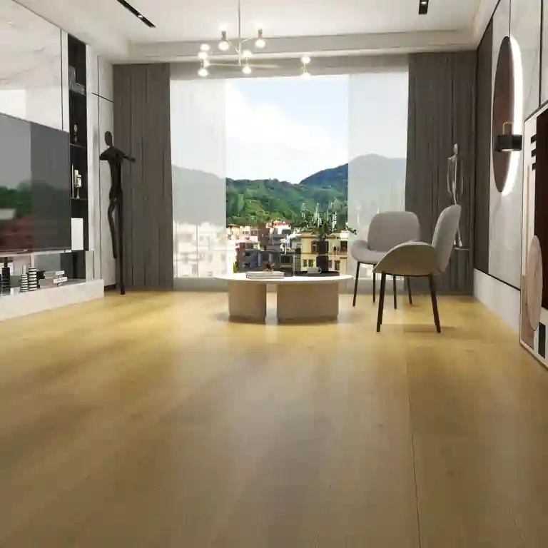 Pavimento Vinílico SPC Prime Oak 8mm 1 Sala contemporânea com Pavimento Vinílico SPC Prime Oak 8mm, destacando o padrão de carvalho Prime Oak e decoração sofisticada.
