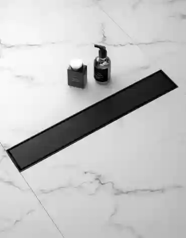 Ralo de duche reversível preto mate com grelha lisa ou acabamento cerâmico, cartucho anti-odor e cesta de limpeza