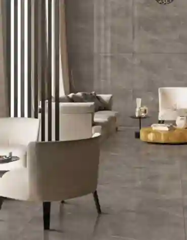 Cerâmica 60x120 Armani Gris com fundo cinza polido e veios subtis